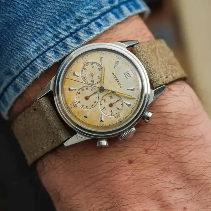 MOVADO M95 Chronograph – Ref. 19038 – Arrow Head Dial – F. Borgel Case