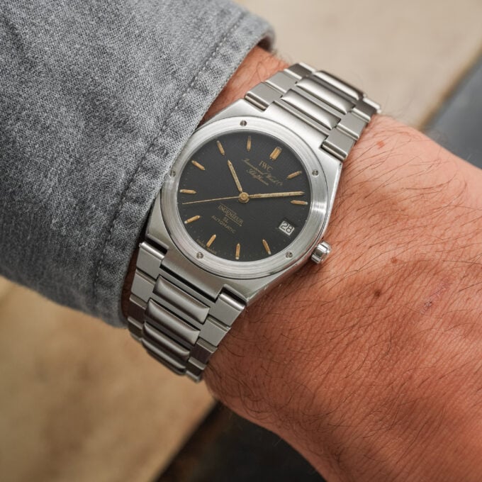 Alternative view of IWC Ingenieur 3506 - black graph paper dial - "skinny inge"
