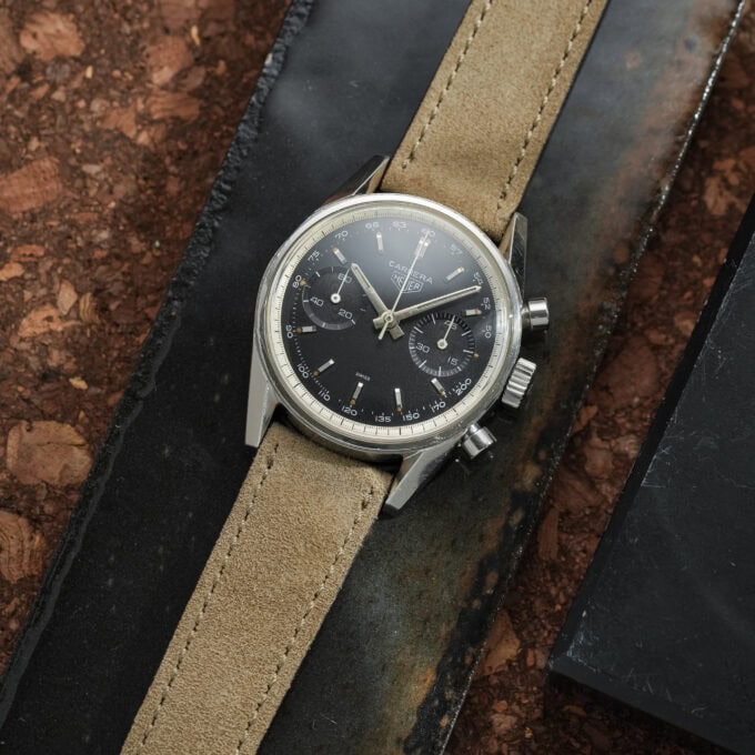 HEUER Carrera 3647NT – Rare Black Tachymeter Dial – Valjoux 92